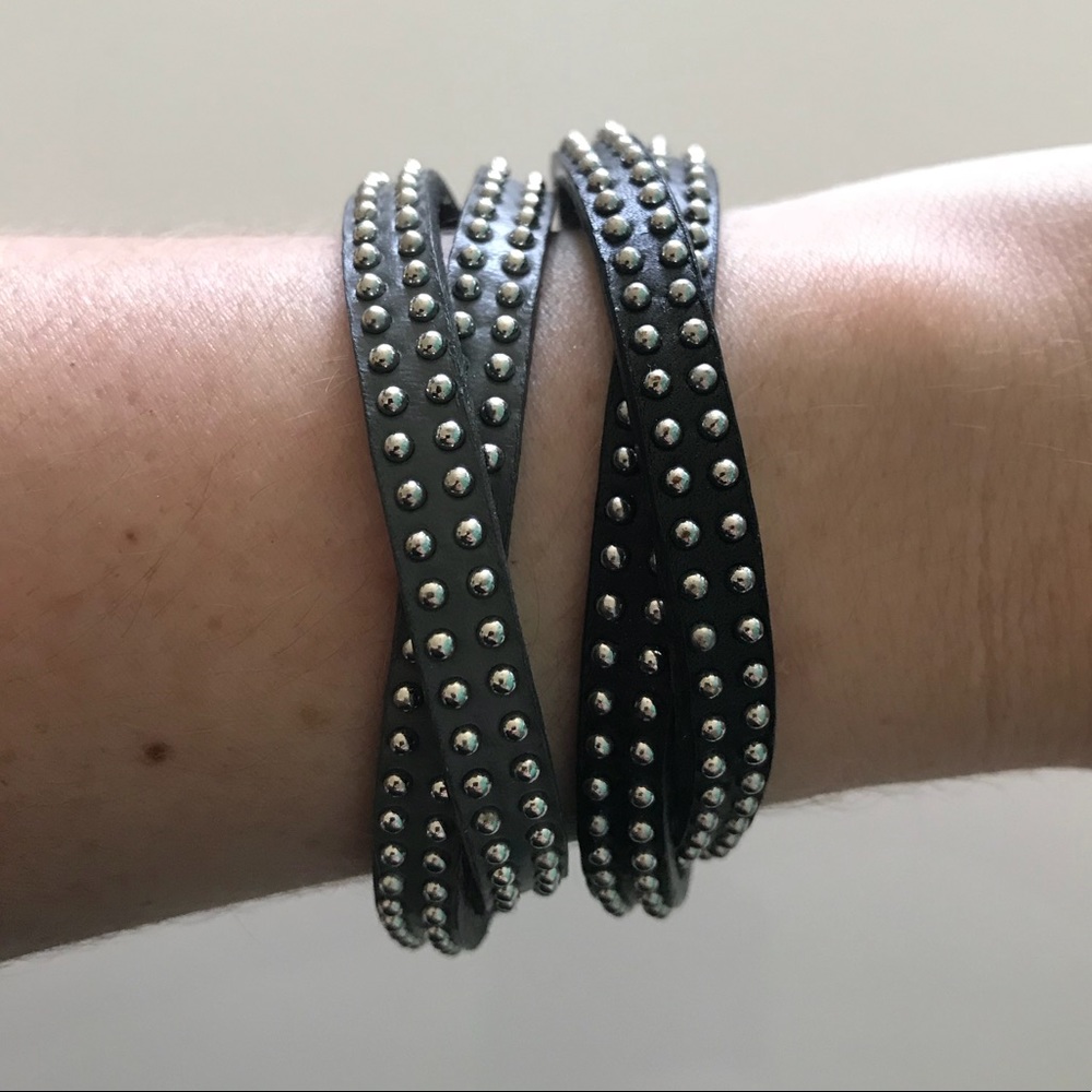 Leather studded wrap bracelet set